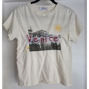 Letluv Anthropologie Venice Italy Sequin Tee - Off-White - Size XS - Travel Chic
